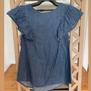Draper James Chambray Ruffle Shoulder Top
